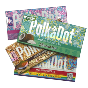 Купить шоколадный батончик с грибами PolkaDot в Европе, заказать пищевые продукты с грибами в горошек в Великобритании, Германии, Ирландии, Франции, Польше, Швеции, Швейцарии, Бельгии.